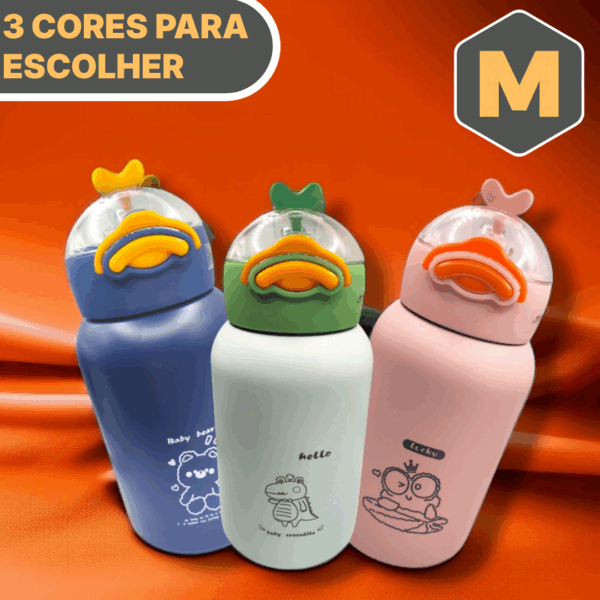 4 Ducky™ Garrafa Térmica Infantil 480ml Canudo Inox