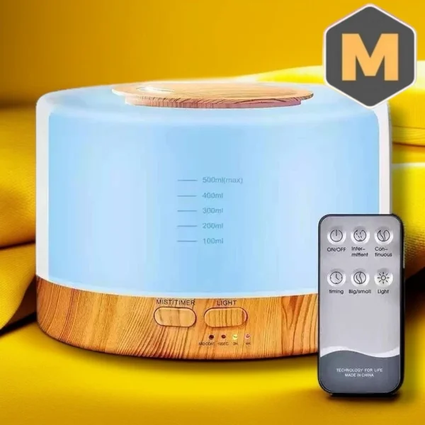 Lumi™ Umidificador Ultrassônico 500ml com Aromaterapia e LED 7 Cores – Difusor Elétrico Bivolt