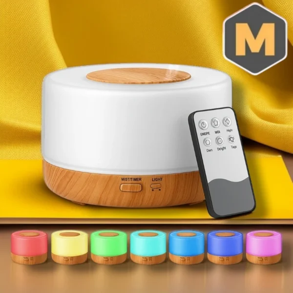 Lumi™ Umidificador Ultrassônico 500ml com Aromaterapia e LED 7 Cores – Difusor Elétrico Bivolt